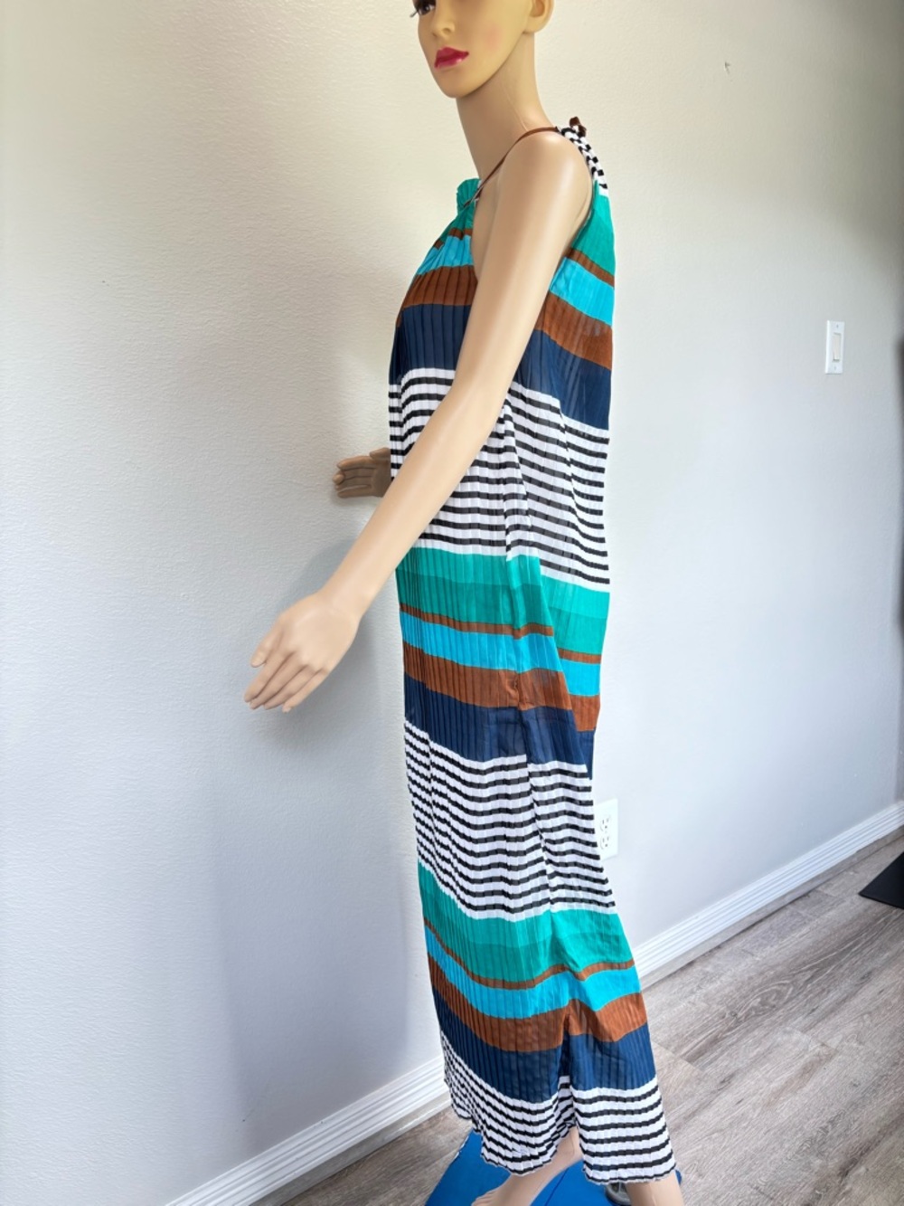 Vasna Desire Striped Halter Maxi Dress in Teal, Navy & Brown NWT - Picture 3 of 15